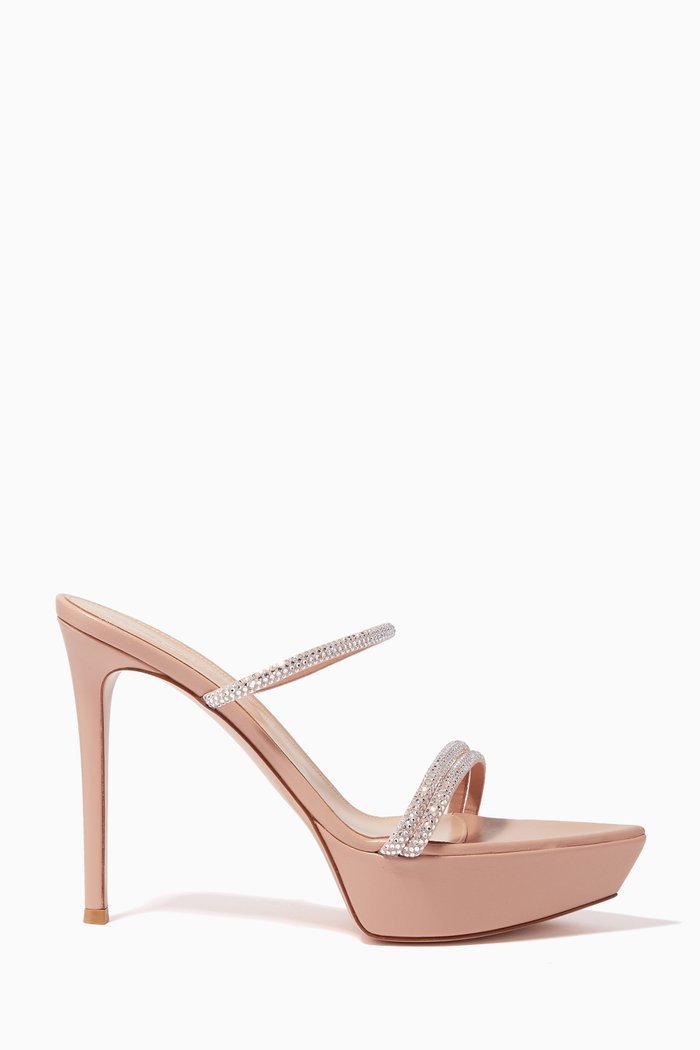 

Cannes 105 Crystal-embellished Platform Mules in Suede, Neutral