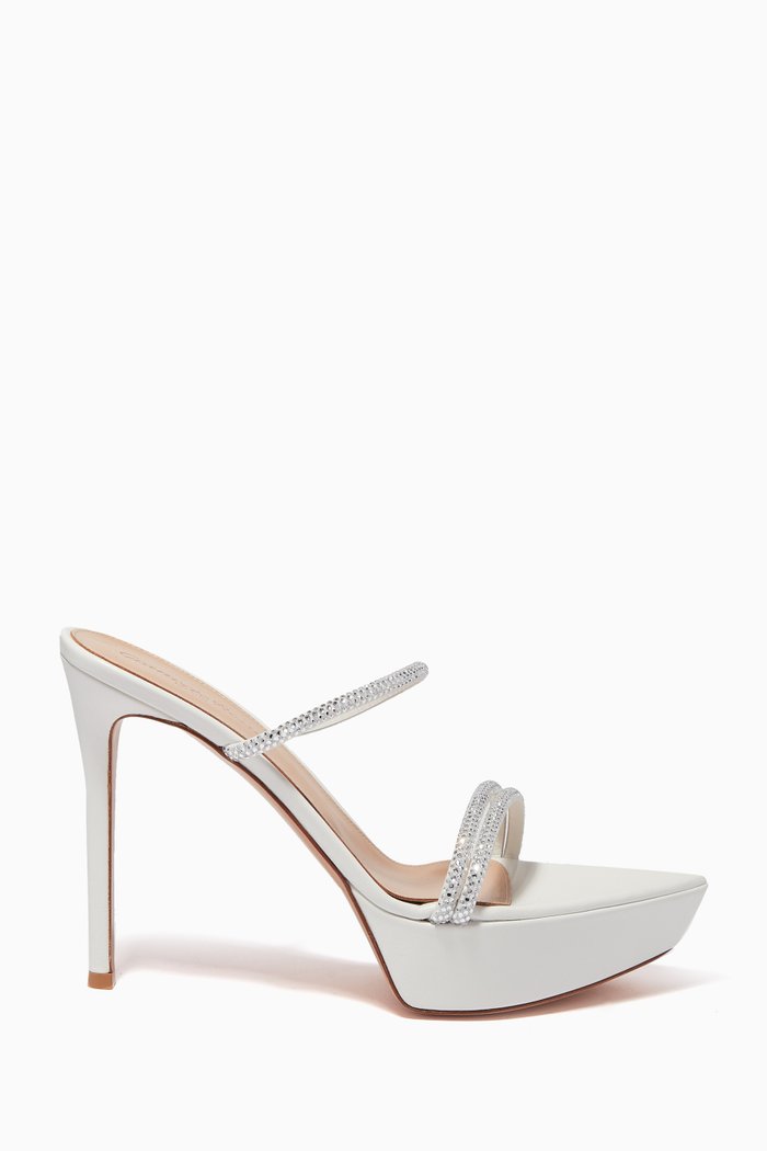

Cannes 105 Crystal-embellished Platform Mules in Suede, White