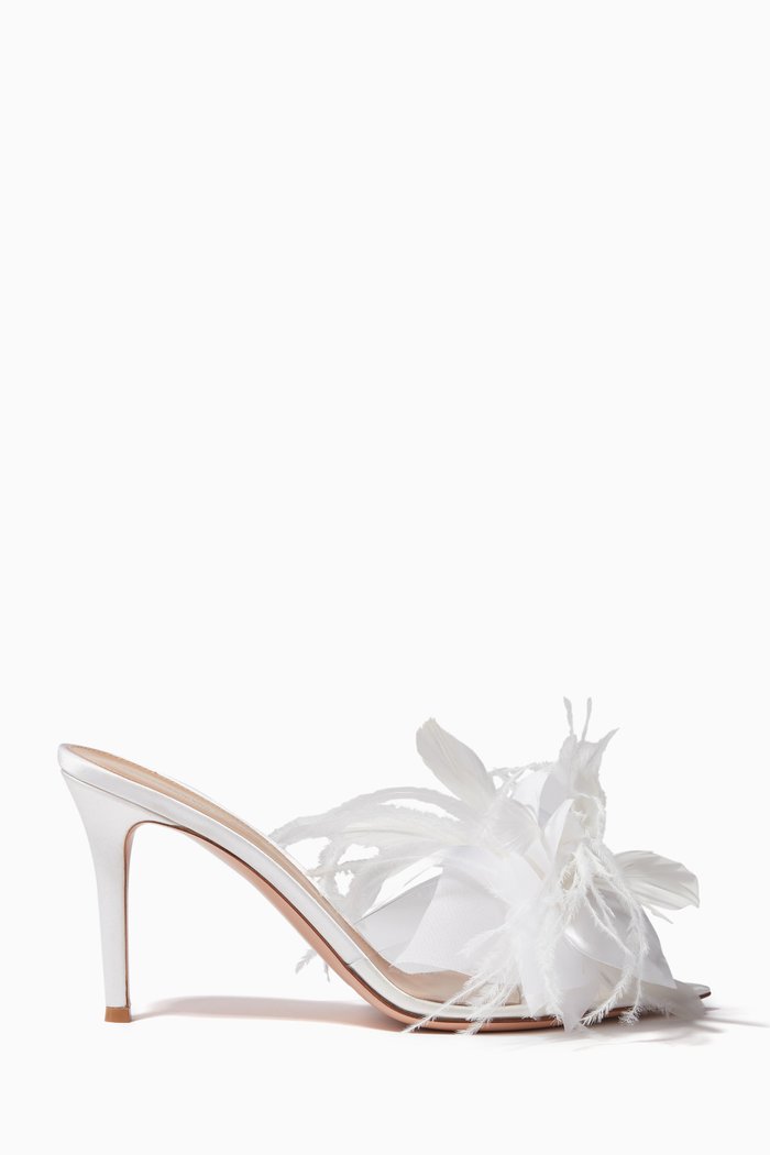 

Bridal Feather-embellished 85 Mule Sandals in Satin, White