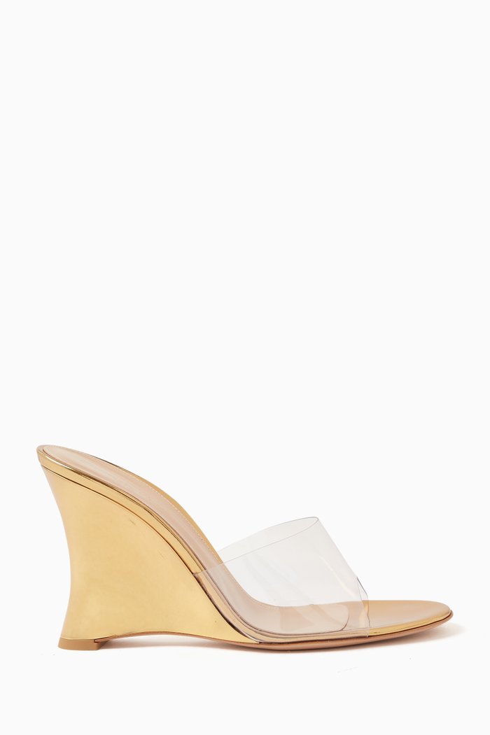 

Futura 90 Wedges in Plexi & Leather, Gold
