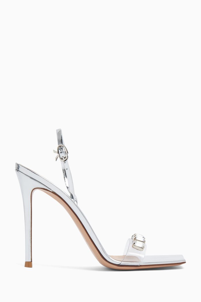 Jewel Slingback 105 Sandals in Metallic Leather, Silver