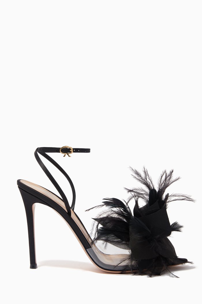 

Feather-embellished 105 Sandals in Satin, Black