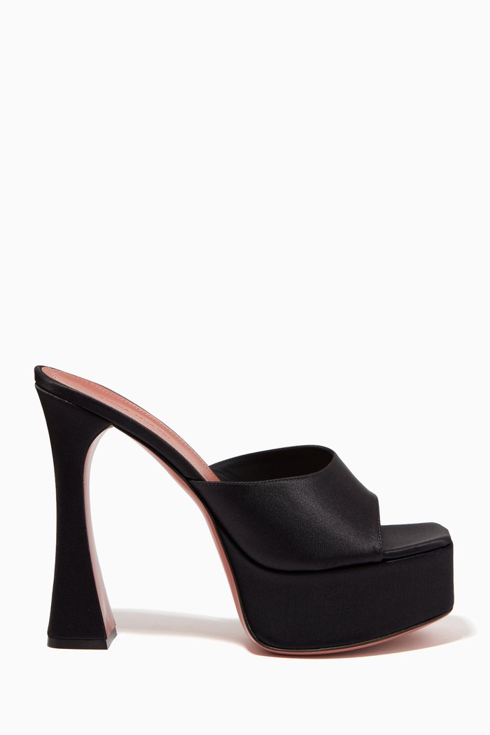 

Dalida 140 Platform Mule Sandals in Satin, Black