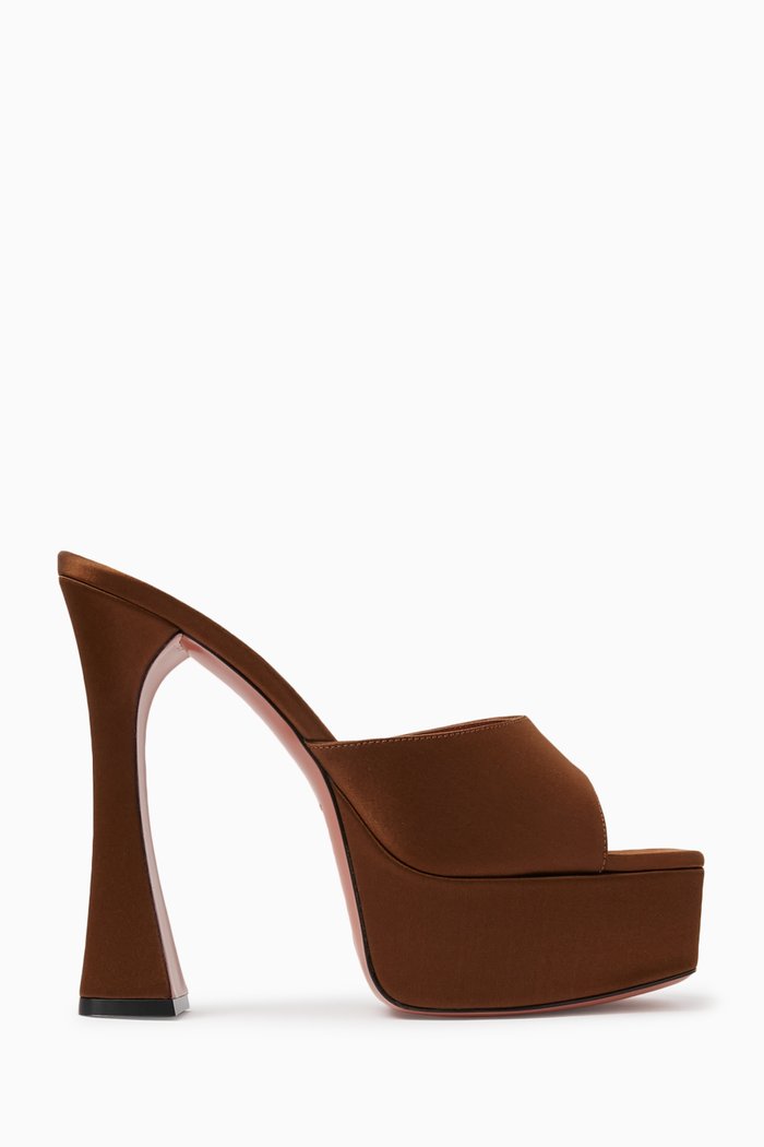 

Dalida 140 Platform Mule Sandals in Satin, Brown