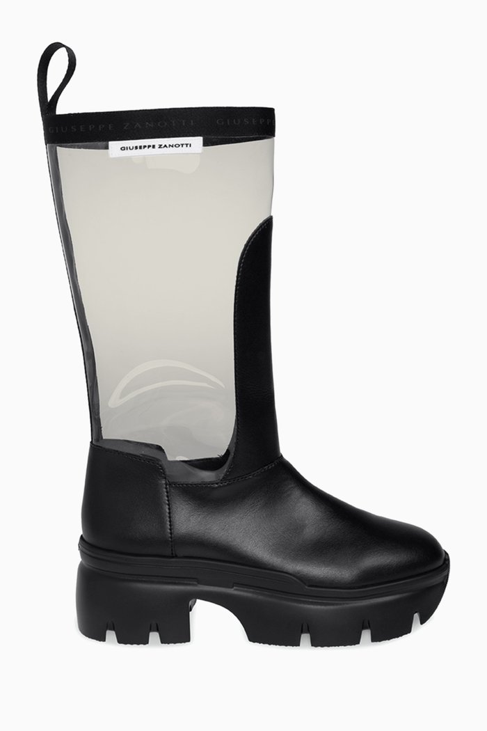 

Apocalypse Riot Boots in Patent Faux Leather & PVC, Black