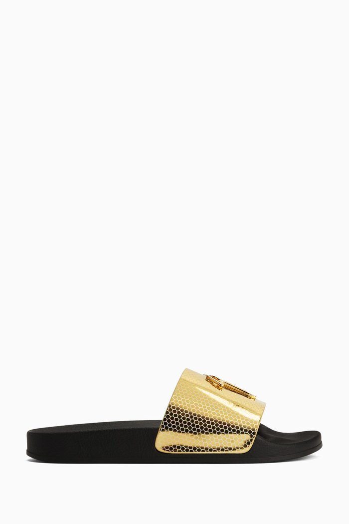

Brett Slides in Laminated Fabric, Gold