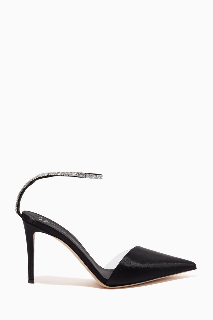 

Xenya Crystal Sandals in Satin, Black