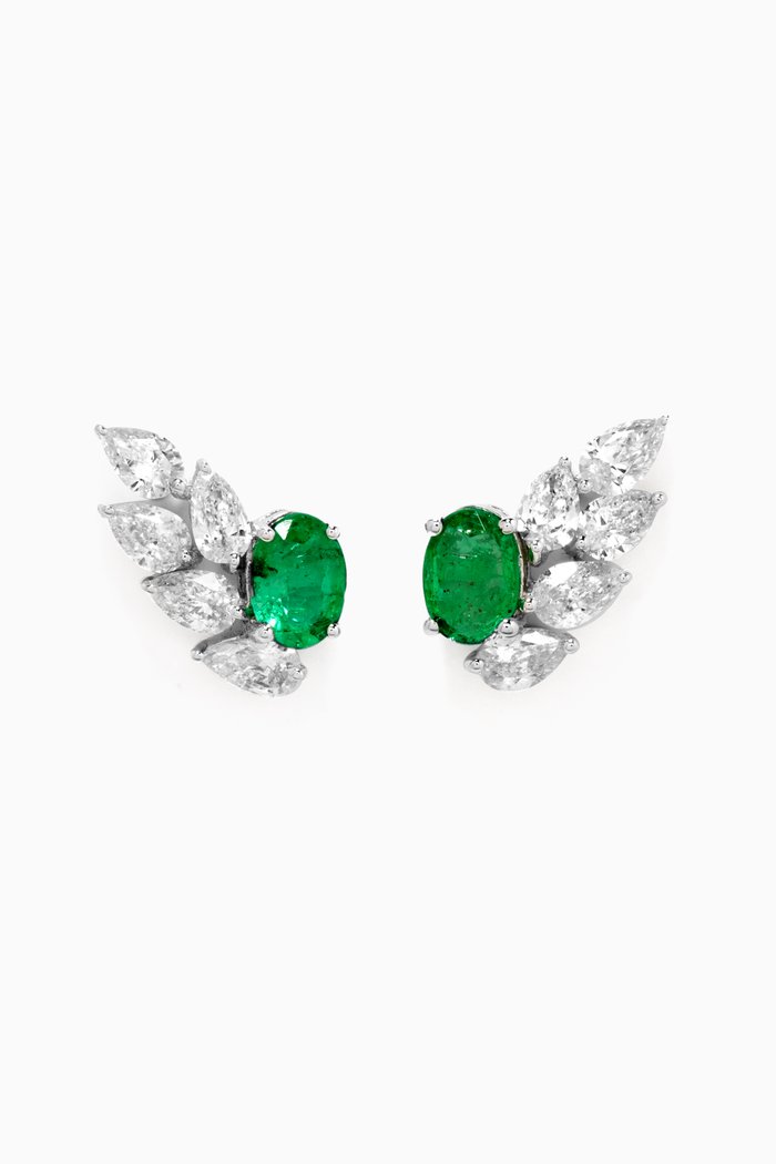

Diamond & Emerald Earrings in 18kt White Gold, Silver