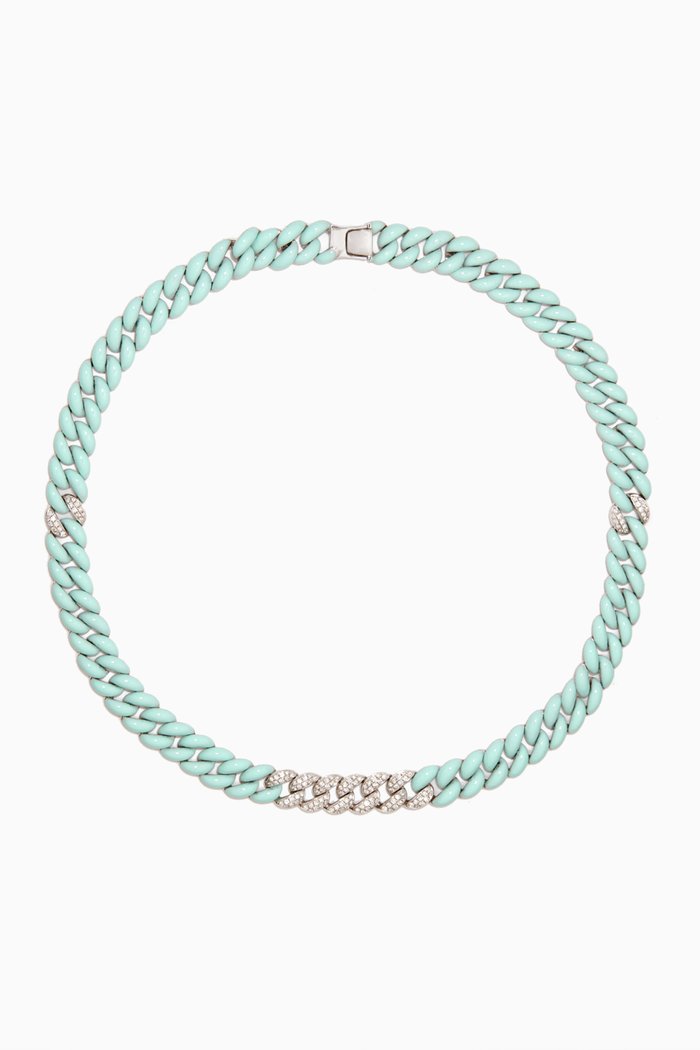 

Diamond & Enamel Chain Necklace in 18kt White Gold, Silver