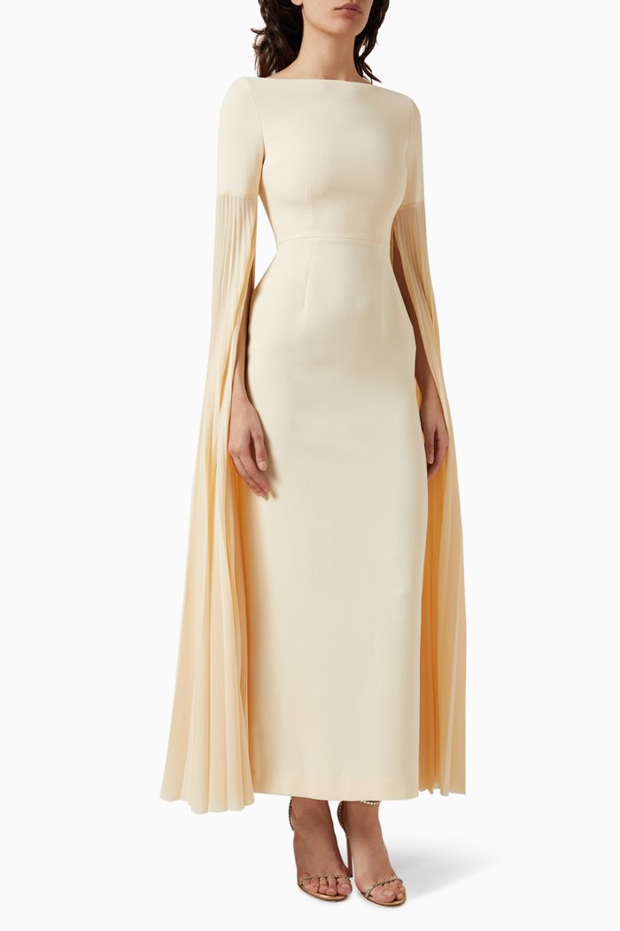 

Grace Cape-sleeve Maxi Dress in Crepe, Neutral