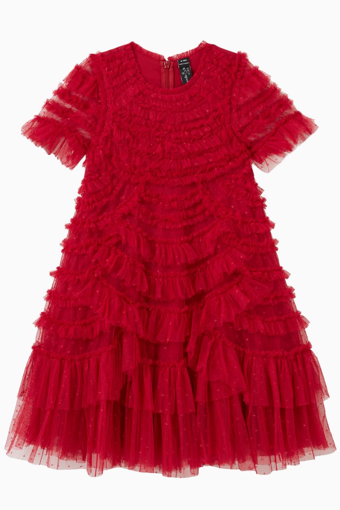 

Marilla Ruffle Dress in Polyester, Red