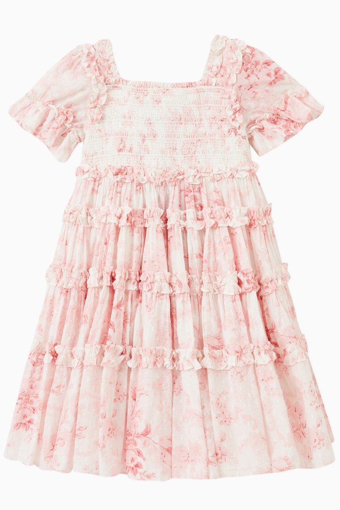 

Fleur De Lis Smocked Dress in Cotton, Pink