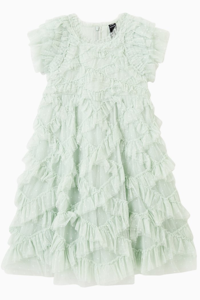 

Genevieve Ruffle Dress in Polyester, Green