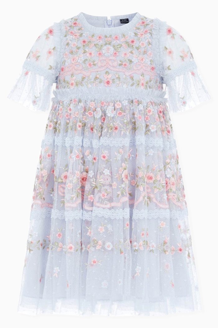 

Ribbon Bouquet Floral Dress in Fabric, Blue