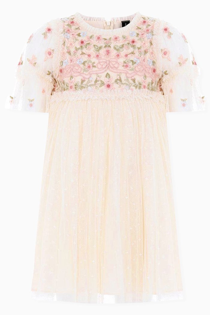 

Ribbon Bouquet Embroidered Dress in Fabric, Neutral