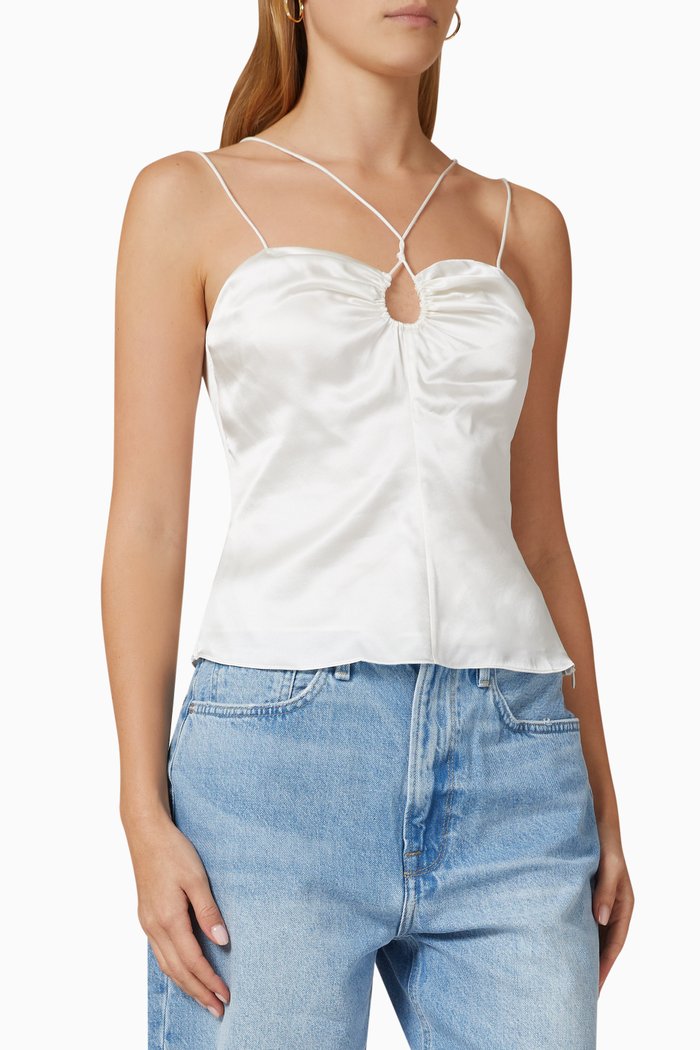 Delicate Tie Keyhole Tank Top in Silk, Neutral