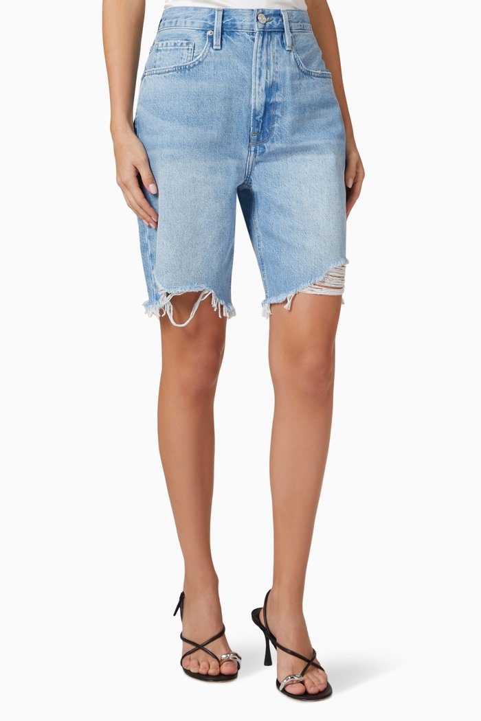 

High-rise Bermuda Shorts in Denim, Blue