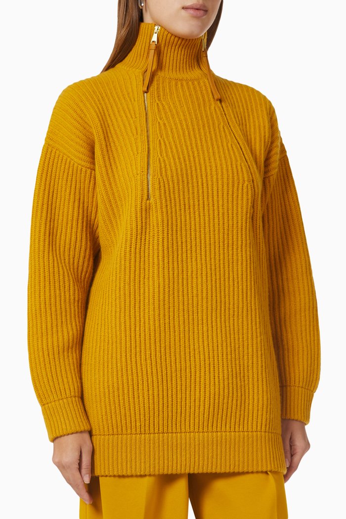 

Avoriaz Zip-up Turtleneck Sweater in Cashmere Wool-blend, Yellow