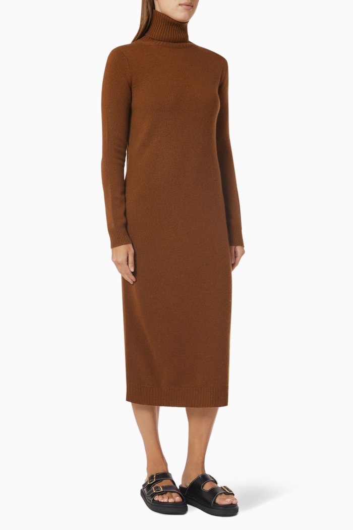 

Fanfara Turtleneck Midi Dress in Cashmere & Wool, Brown