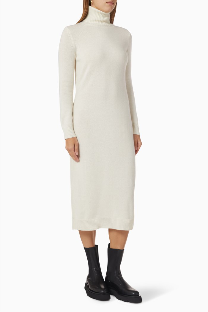

Fanfara Turtleneck Midi Dress in Cashmere & Wool, White