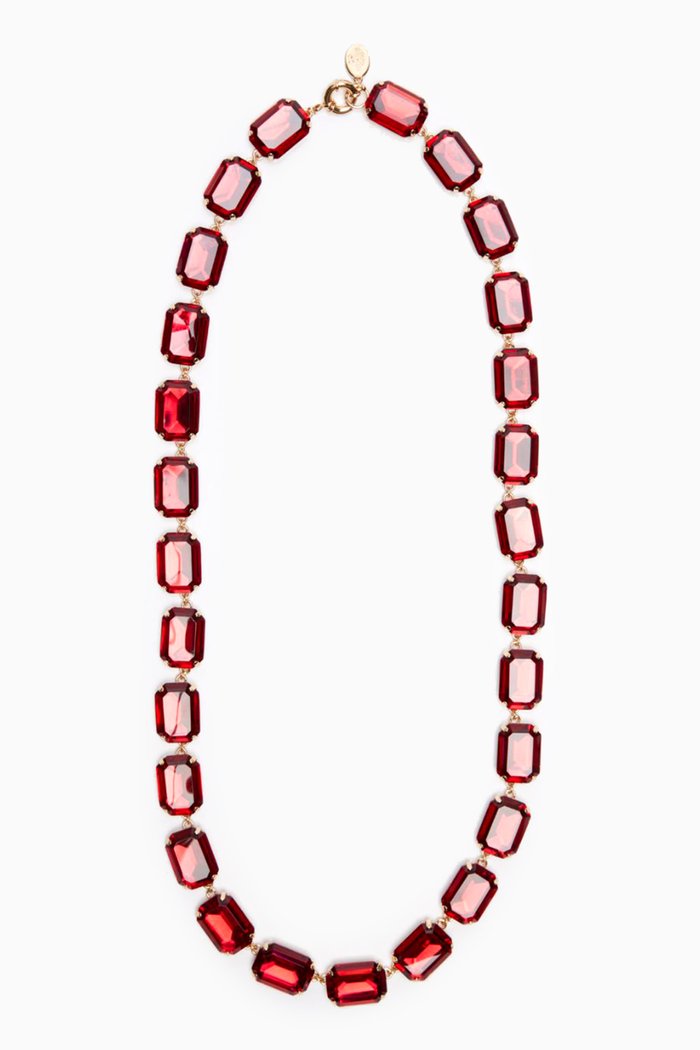 

Zanzero Rhinstone Necklace in Glass & Metal, Pink