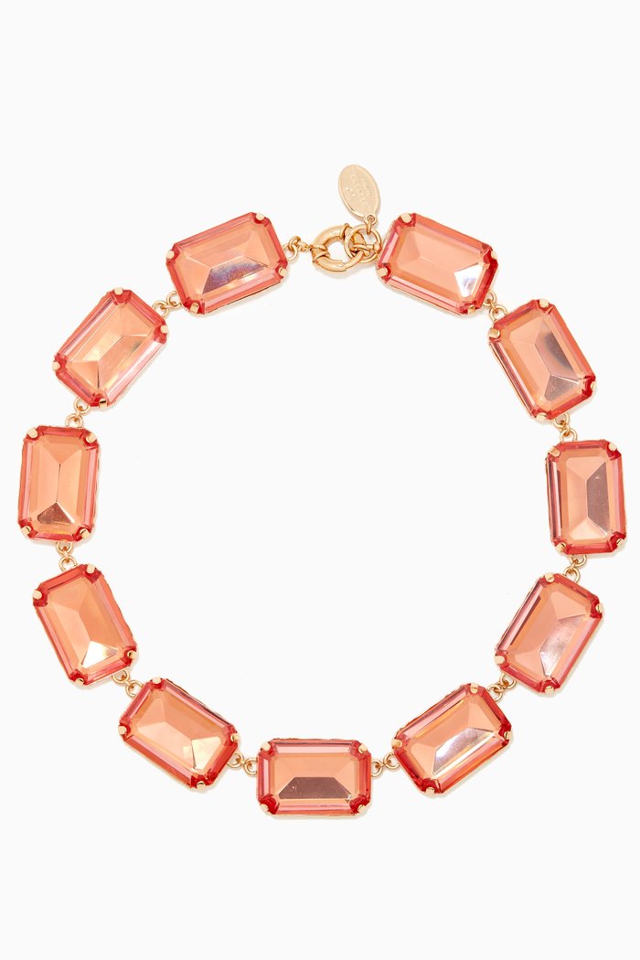 

Crasso Chaton Necklace in Metal & Glass, Pink
