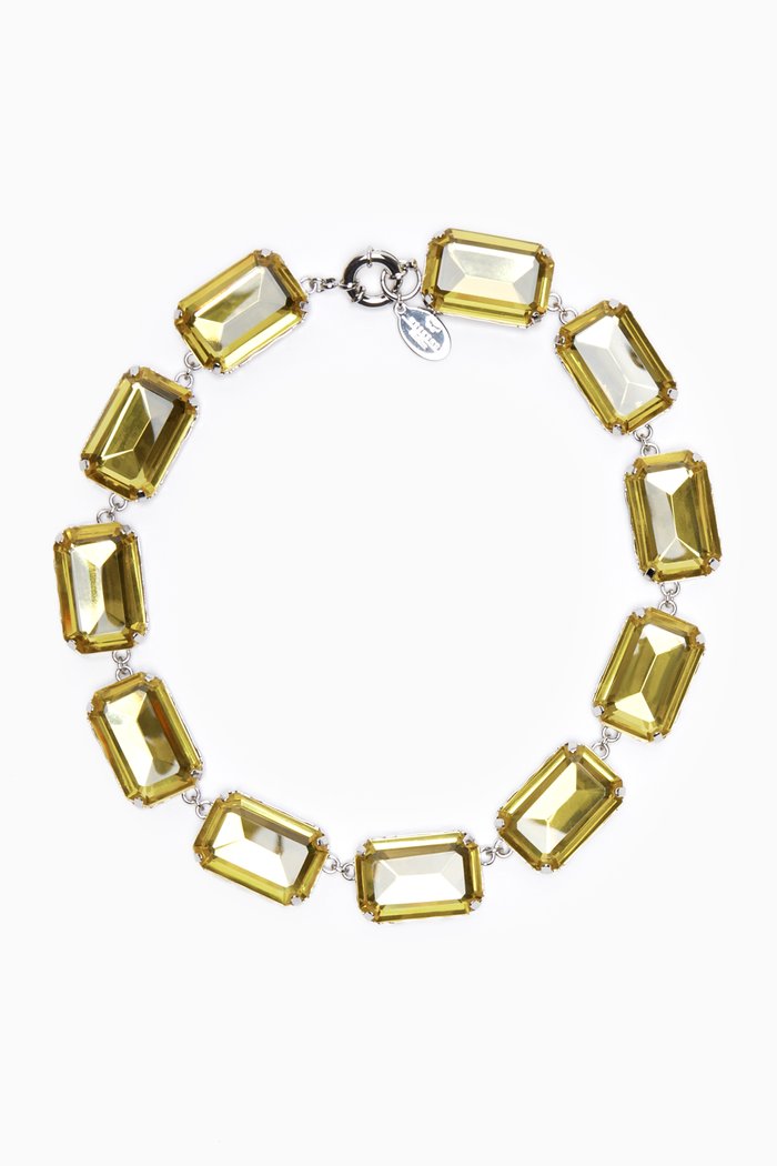 

Crasso Chaton Necklace in Metal & Glass, White