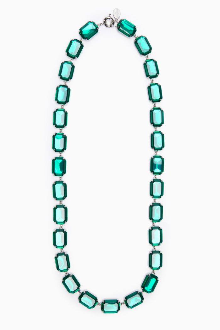 

Zanzero Rhinstone Necklace in Glass & Metal, Green