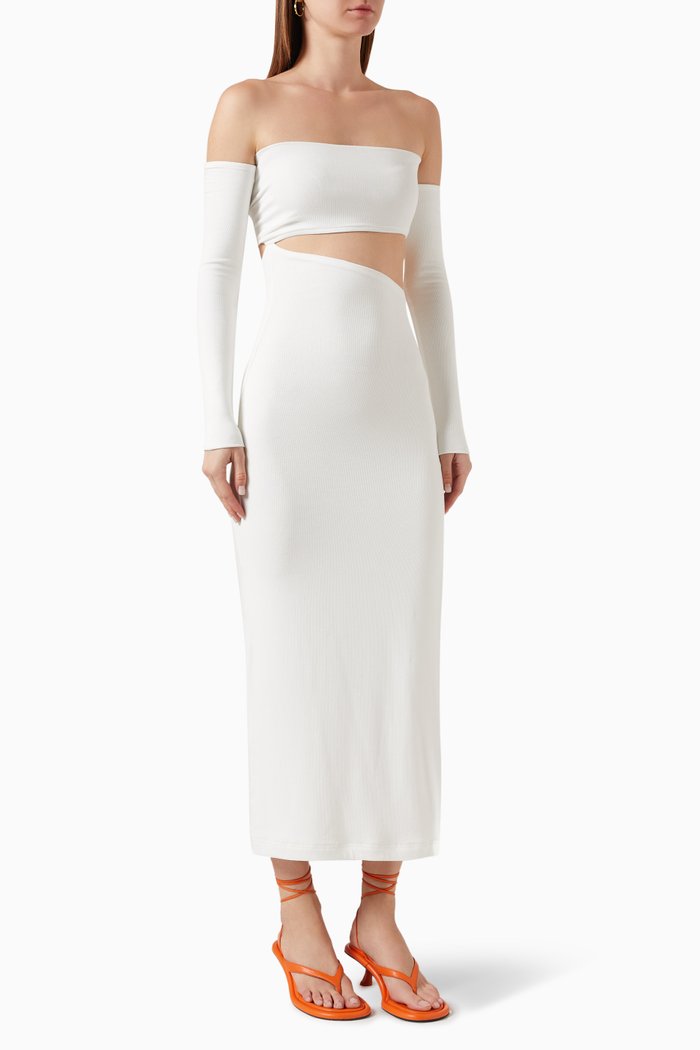 

Cut-out Off-shoulder Dress in Stretch-viscose, Neutral
