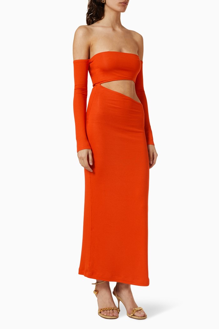 

Cut-out Off-shoulder Dress in Stretch-viscose, Orange