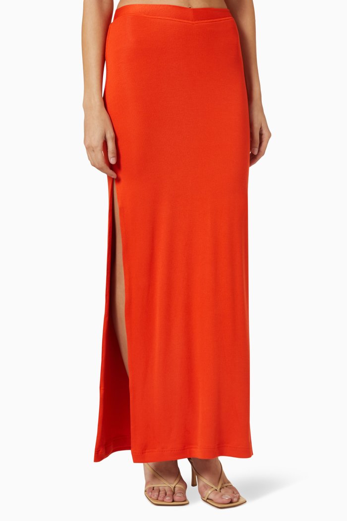 

Side Slit Maxi Skirt in Ribbed Knit, Orange