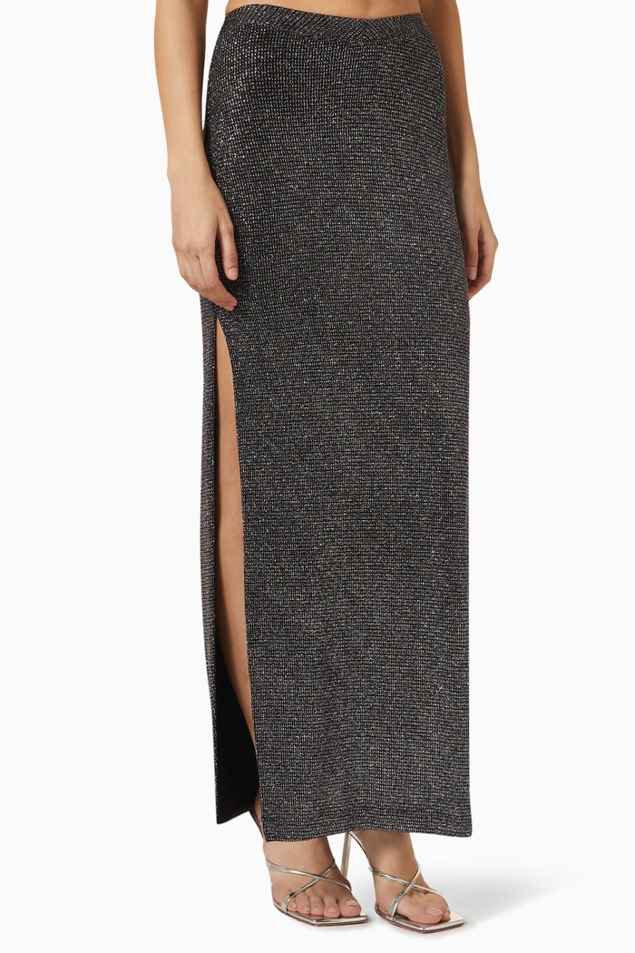 

Side Slit Maxi Skirt in Ribbed Knit, Silver