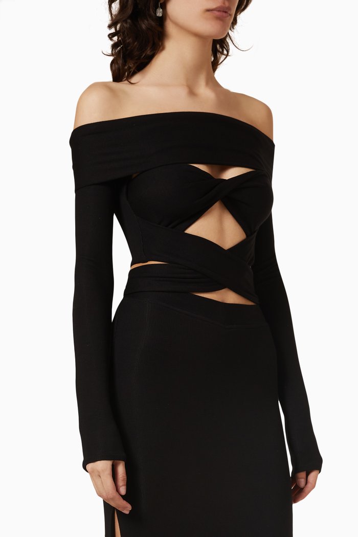 

Off-shoulder Bandeaux Top in Stretch-viscose, Black