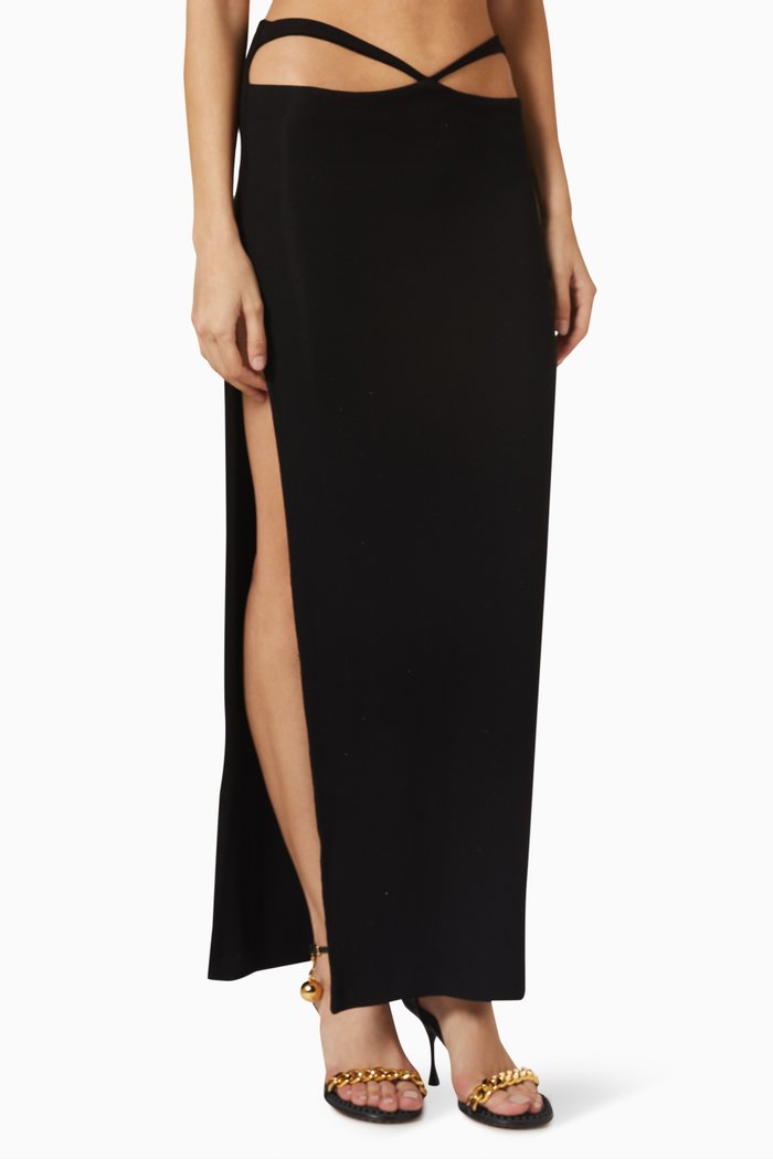 

Strap Maxi Skirt in Ribbed Knit, Black