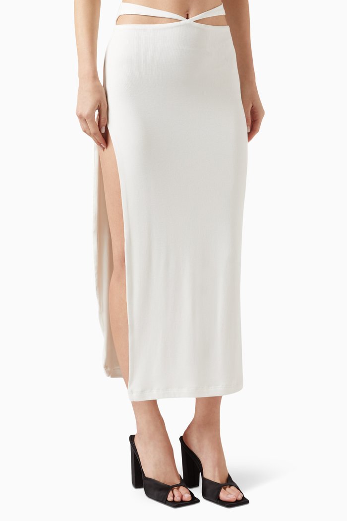 

Strap Maxi Skirt in Ribbed Knit, Neutral