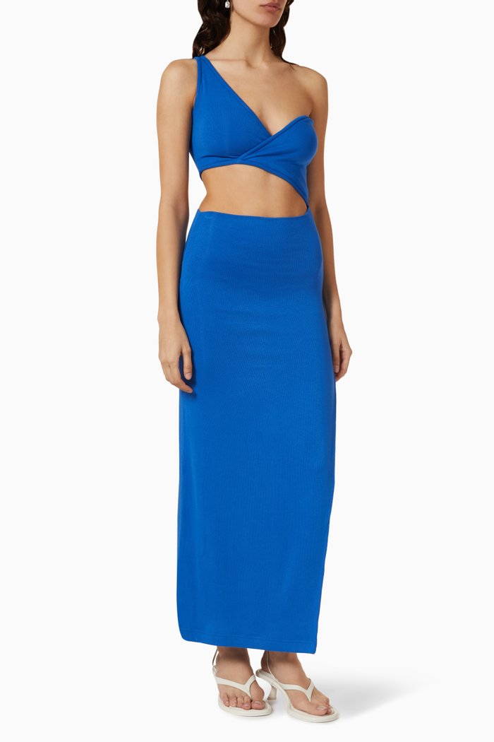 Slant Slit Dress in Stretch-viscose, Blue
