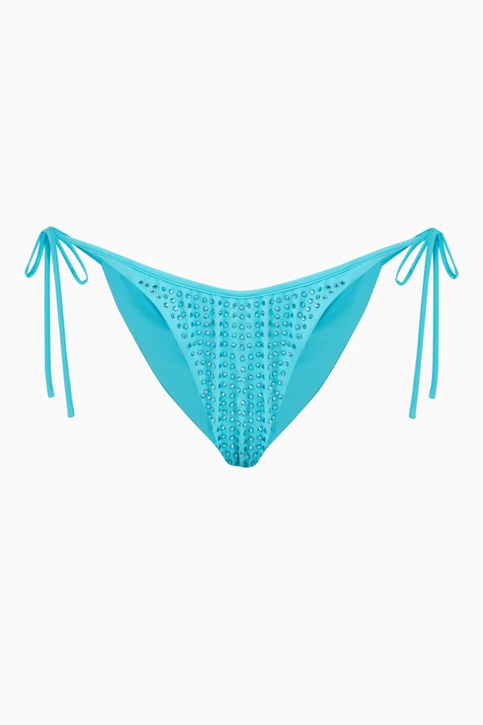 

Rhinestone-embellished Brazilian Bikini Brief in Stretch-nylon, Blue