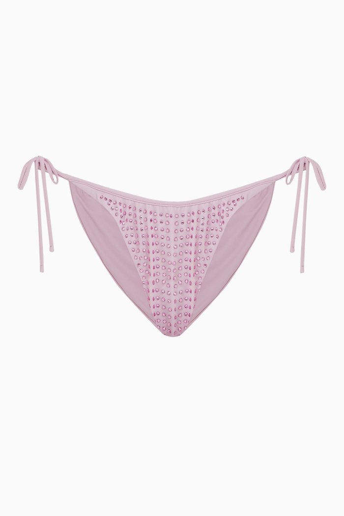 Rhinestone-embellished Brazilian Bikini Brief in Stretch-nylon, Purple