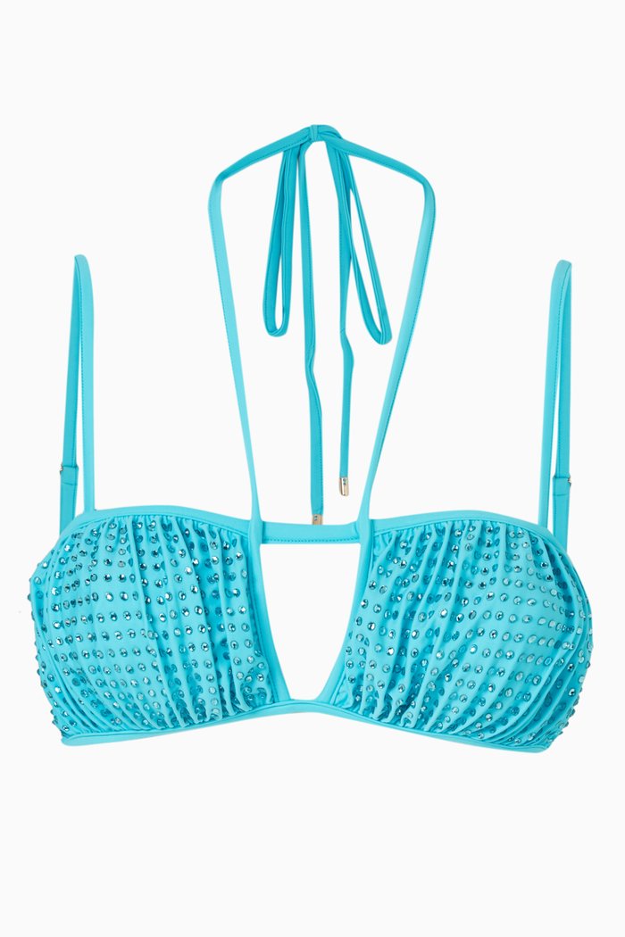 

Rhinestone-embellished Bikini Top in Stretch-nylon, Blue