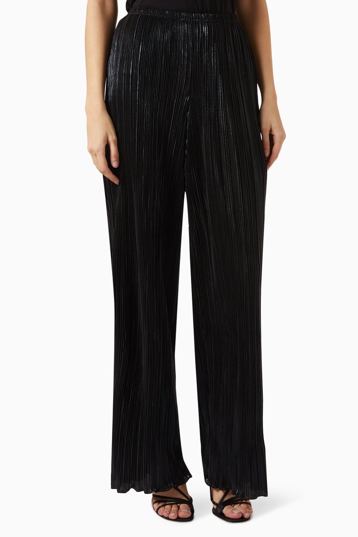 

Wide-leg Trousers in Plissé Fabric, Black