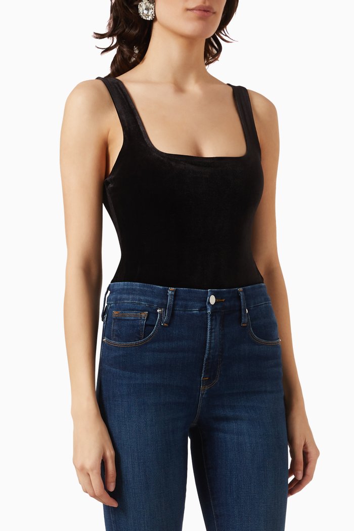 

Modern Tank Bodysuit in Velvet, Black