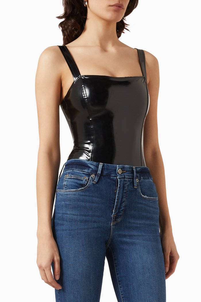 Corset Bodysuit in Vinyl, Black