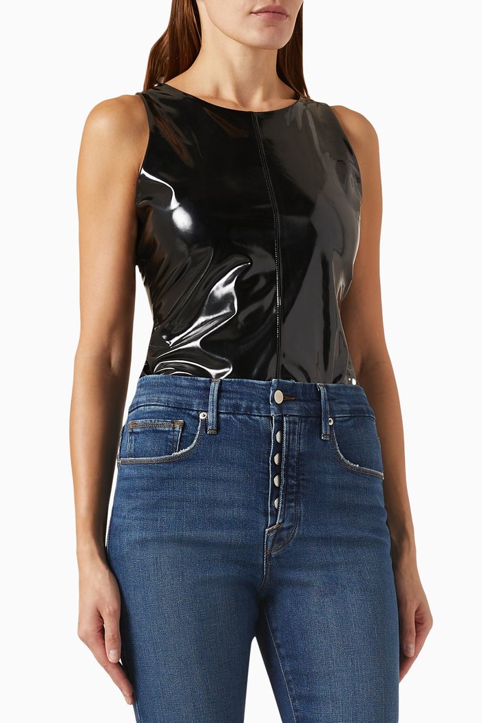 

High-neck Bodysuit in Vinyl, Black