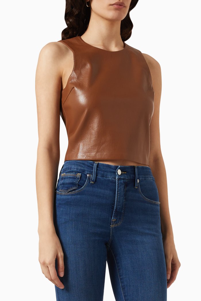 

Shell Cropped Tank Top in Faux Leather, Brown