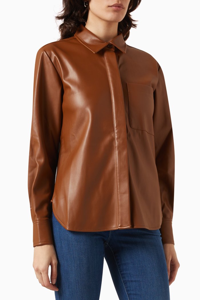

Buttoned-up Shirt in Faux Leather, Brown