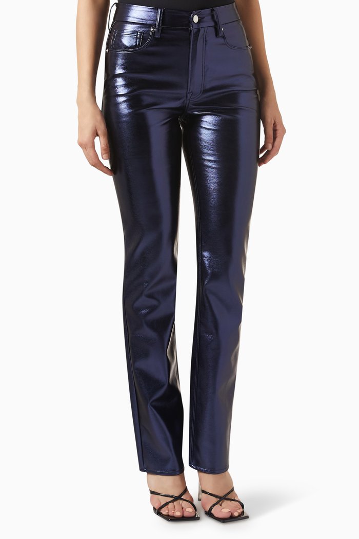 

Good Icon Pants in Metallic Faux Leather, Blue