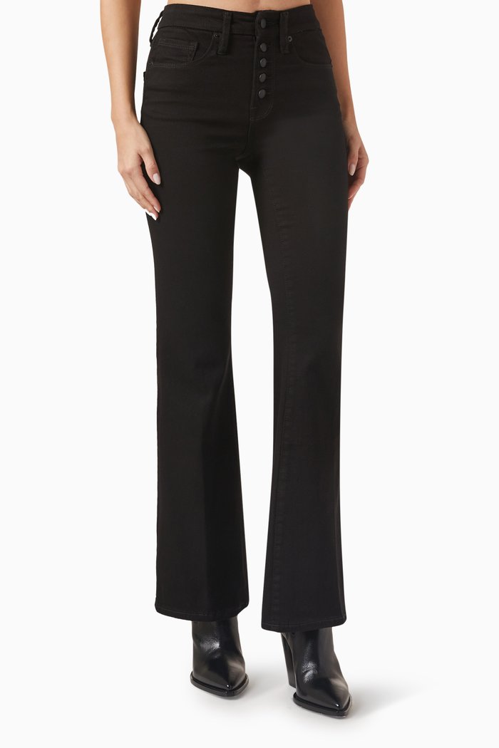 

Flared High-waist Jeans in Stretch Denim, Black