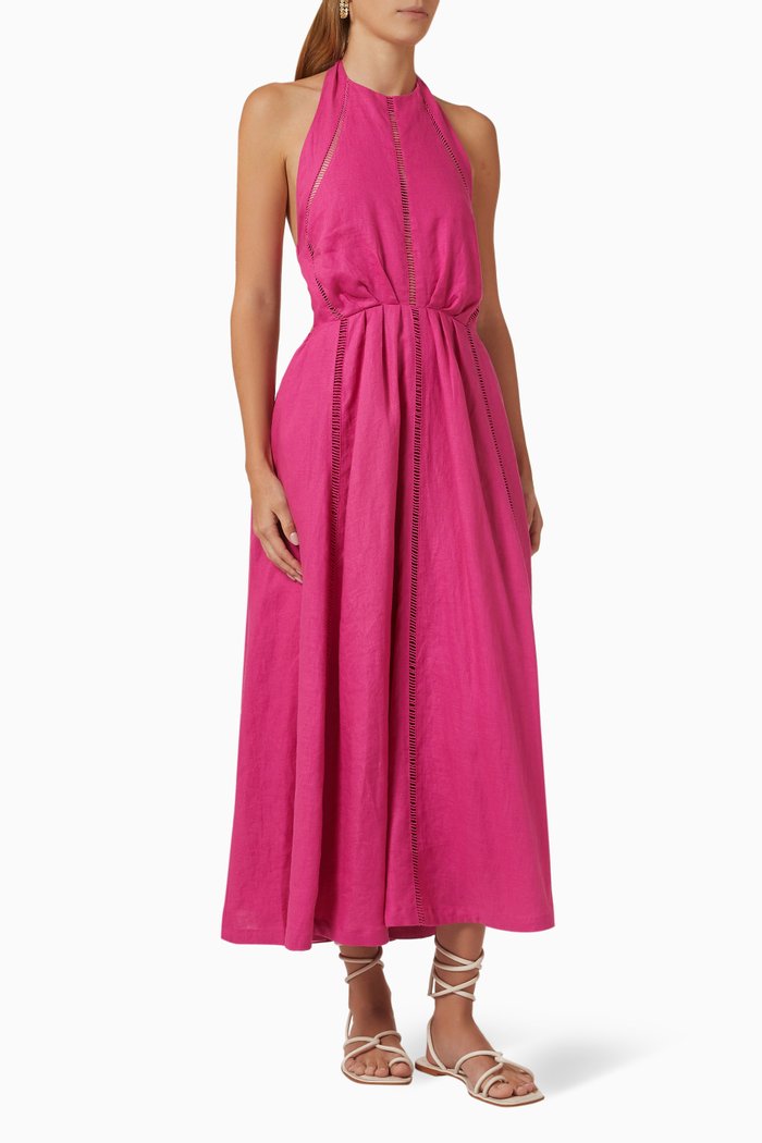 

Chloe Midi Dress in Linen, Pink