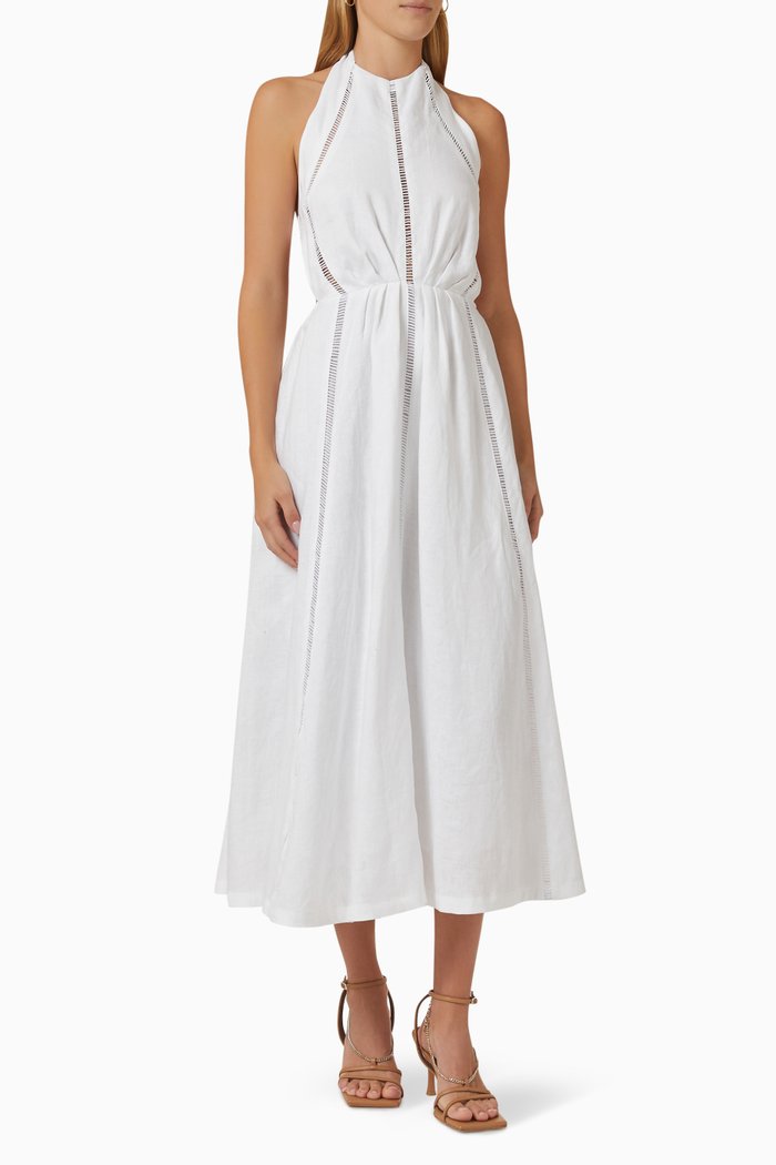 

Chloe Midi Dress in Linen, White