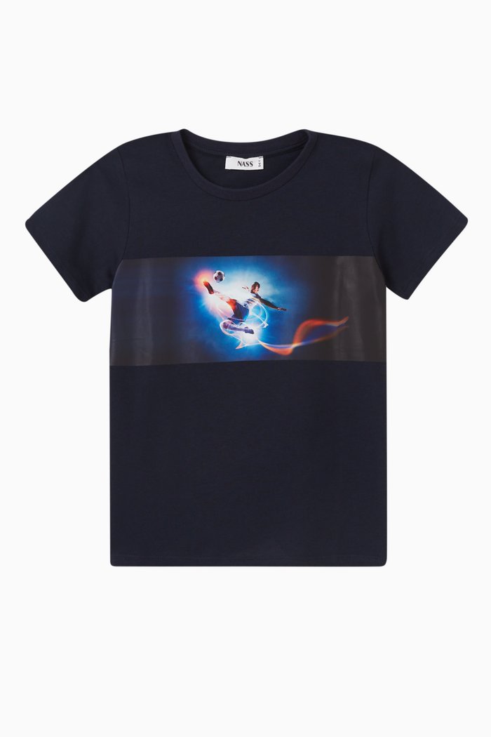 Football Graphic-print T-shirt in Cotton-jersey, Blue